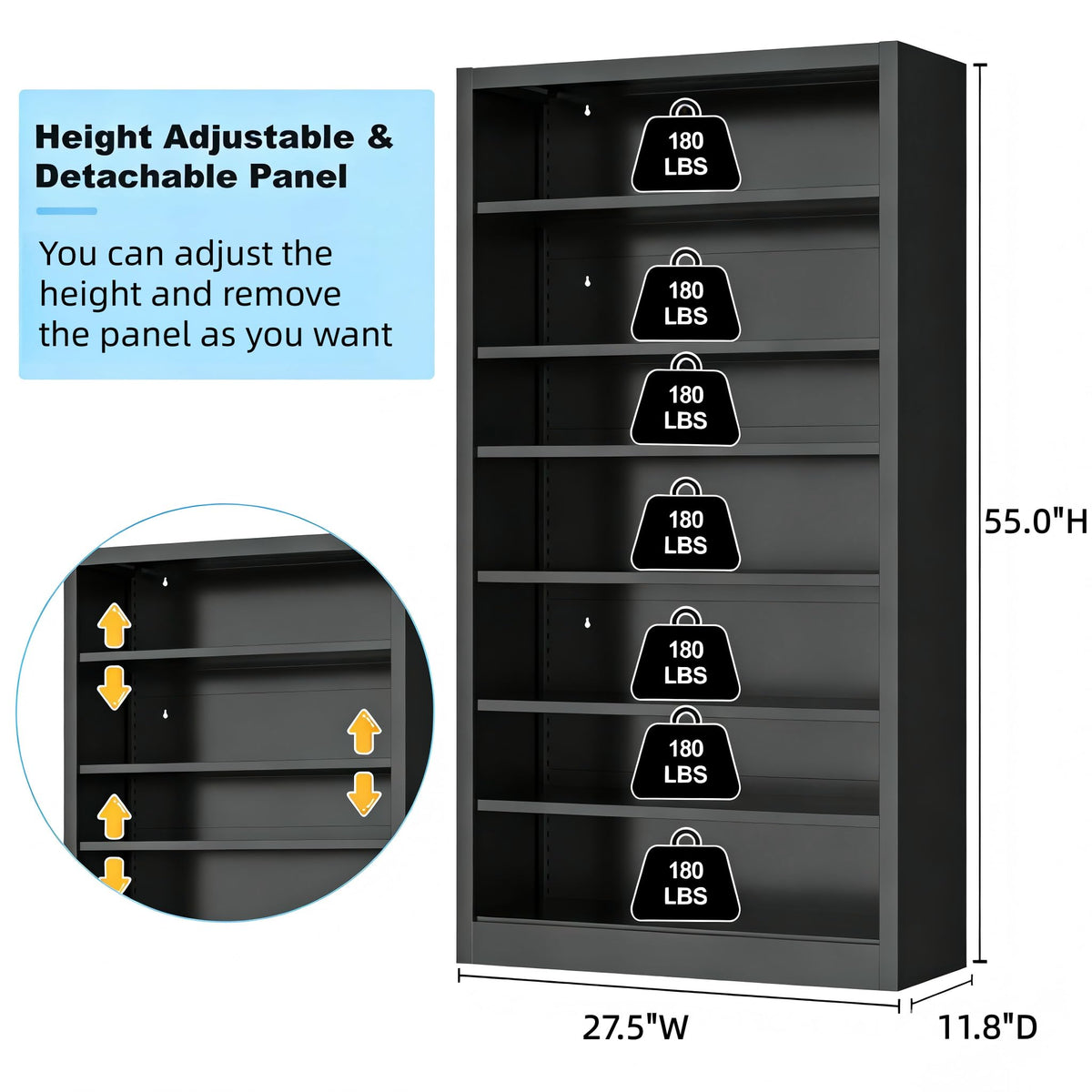 Black 7 Tier Metal Media Storage Cabinet Z8349