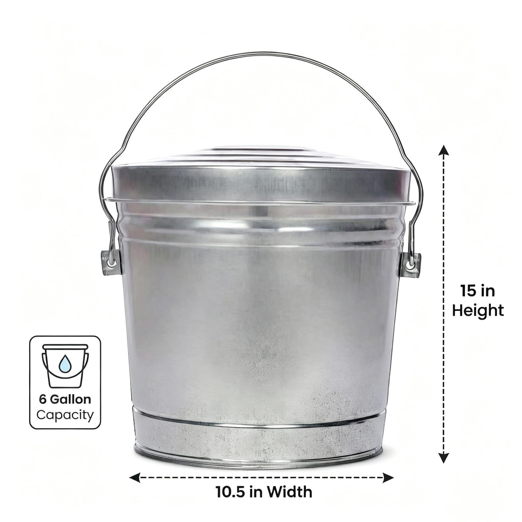 Galvanized Steel 6 Gallon Storage Can with Locking Lid W418253