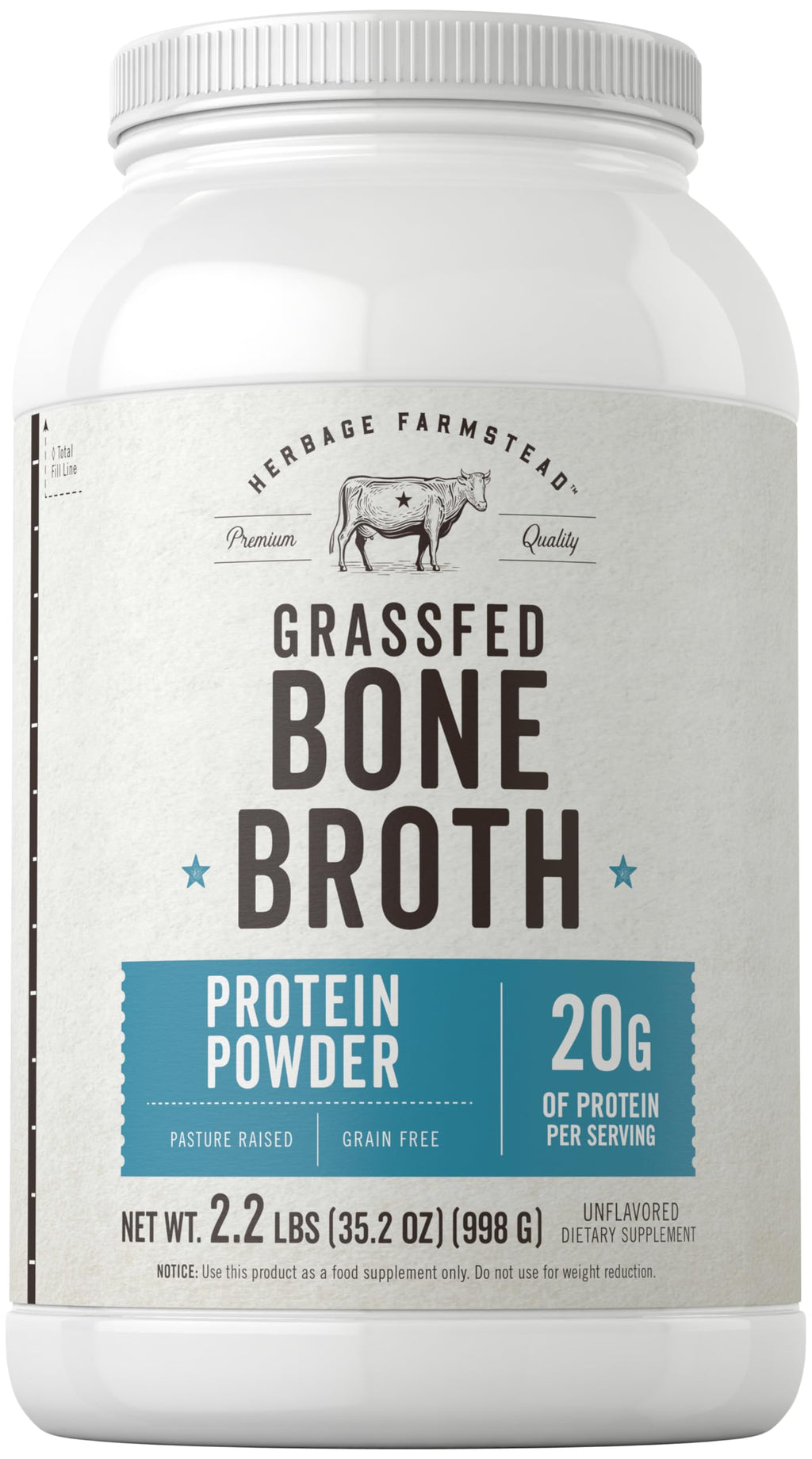 Grass Fed Bone Broth Protein Powder 35.2 oz 20g Protein Non-GMO Gluten Free U83775