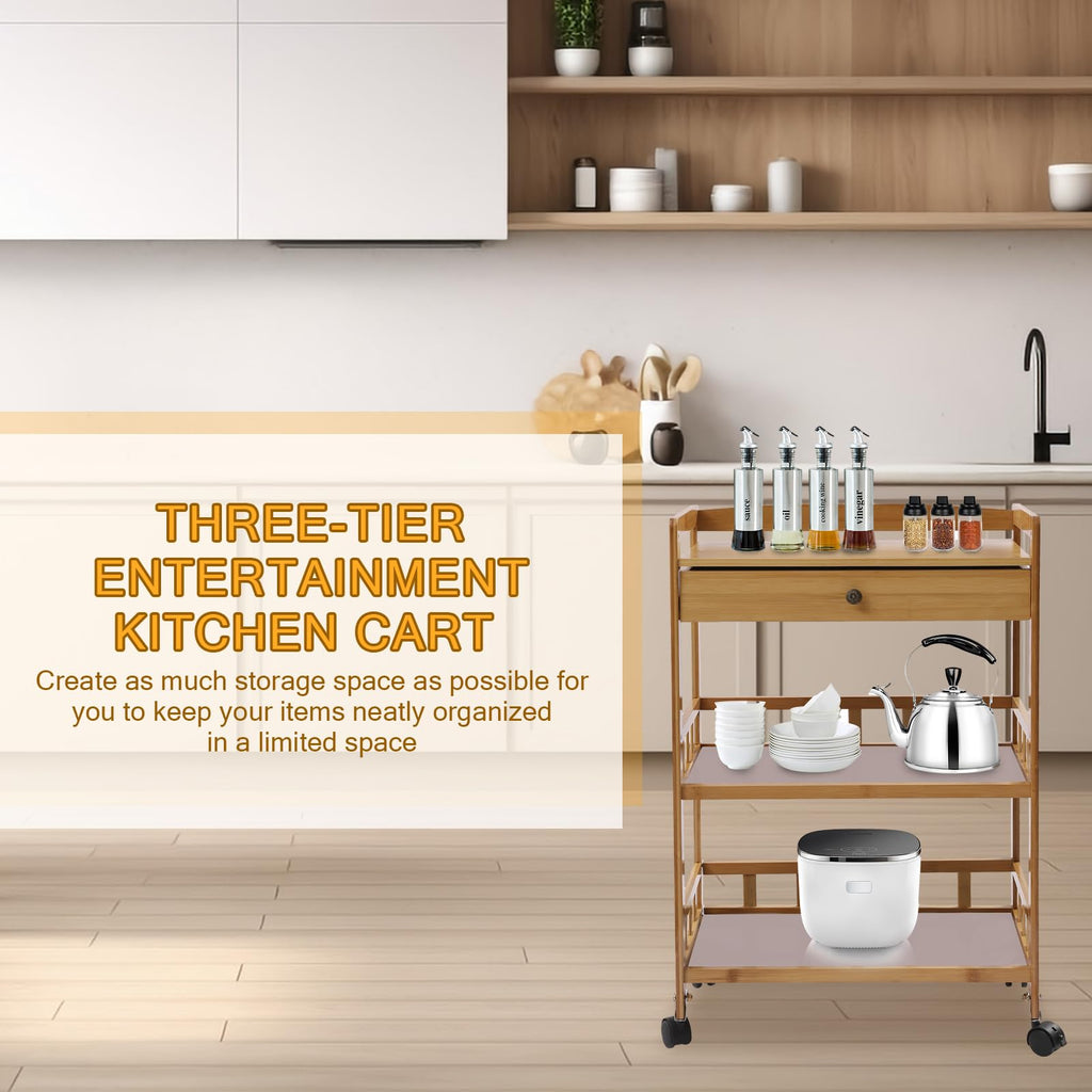 3-Tier Bamboo Kitchen Cart with Drawer E63178
