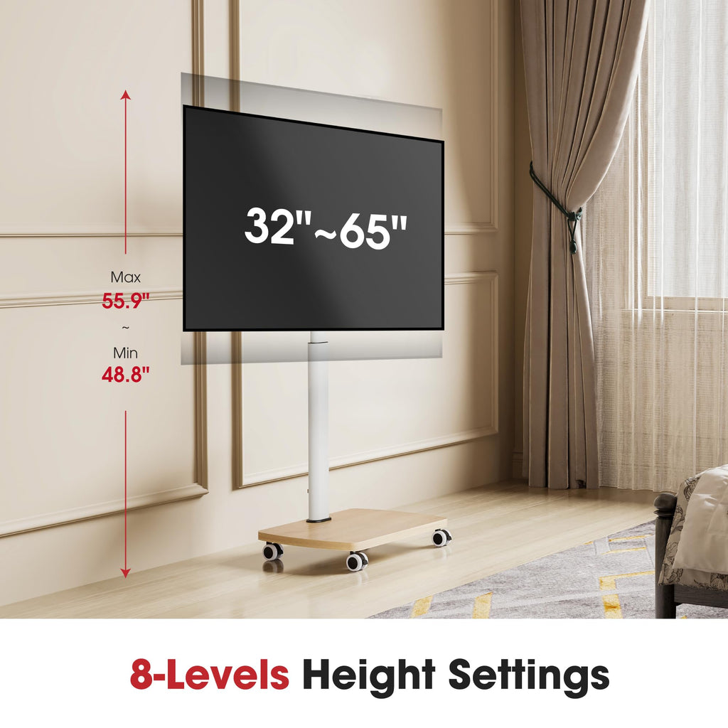 Rolling TV Stand for 32-65 Inch TVs, Height Adjustable with Swivel & Tilt Mount M940845