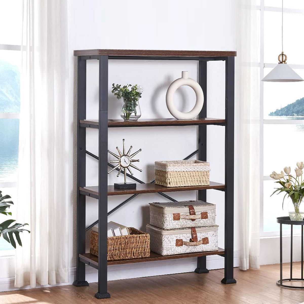 4 Tier Rustic Brown Bookshelf V900