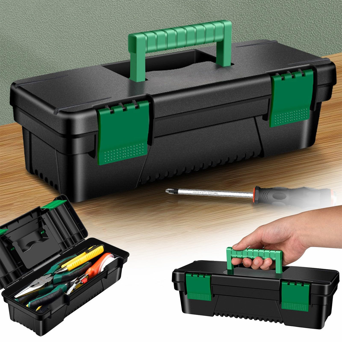 10-inch Plastic Tool Box with Handle and Removable Tray S8061