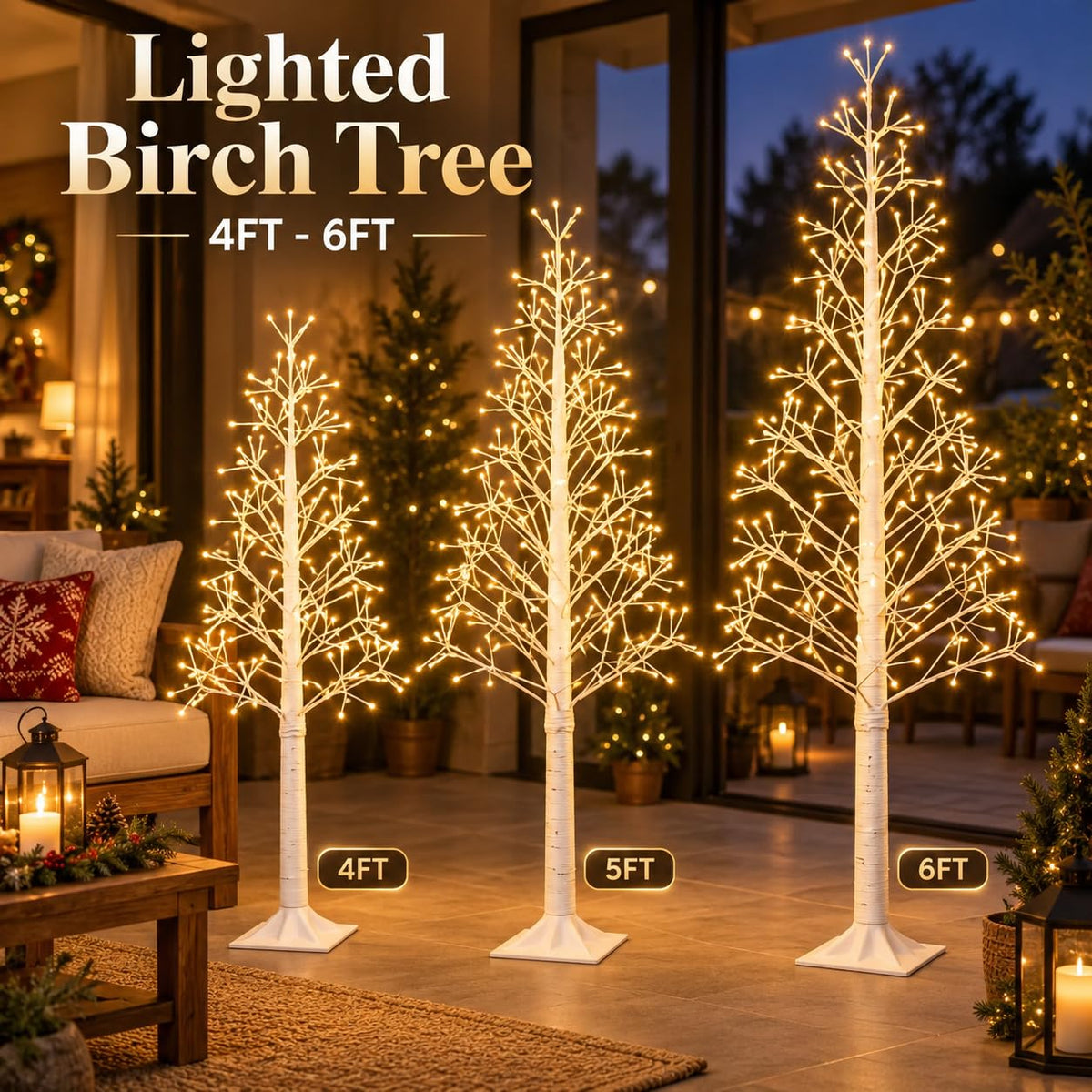 6FT Lighted Birch Tree, 312 LEDs, Warm White C42379