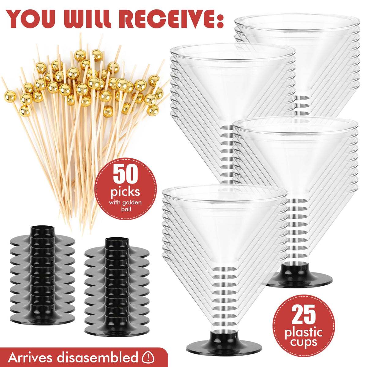 25 PCS 5oz Clear Plastic Martini Glasses W30262