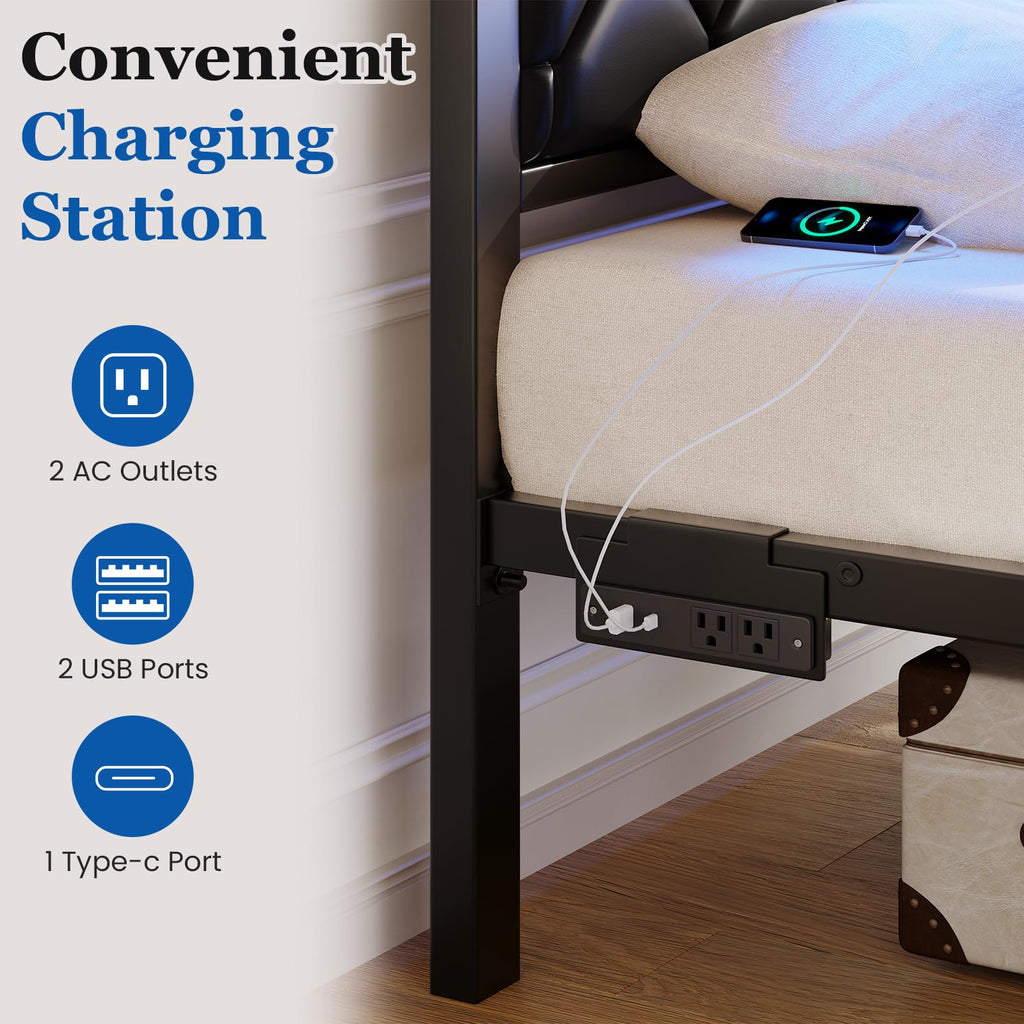 Twin Platform Bed Frame with Charging Station J50665