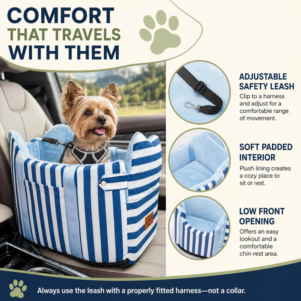 Dog Car Seat for Small Dogs to 15lbs Blue White Stripes T208924