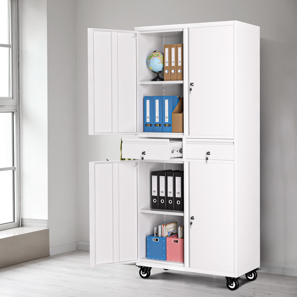 72” Rolling Metal Storage Cabinet with Locking Doors & 2 Drawers A25135