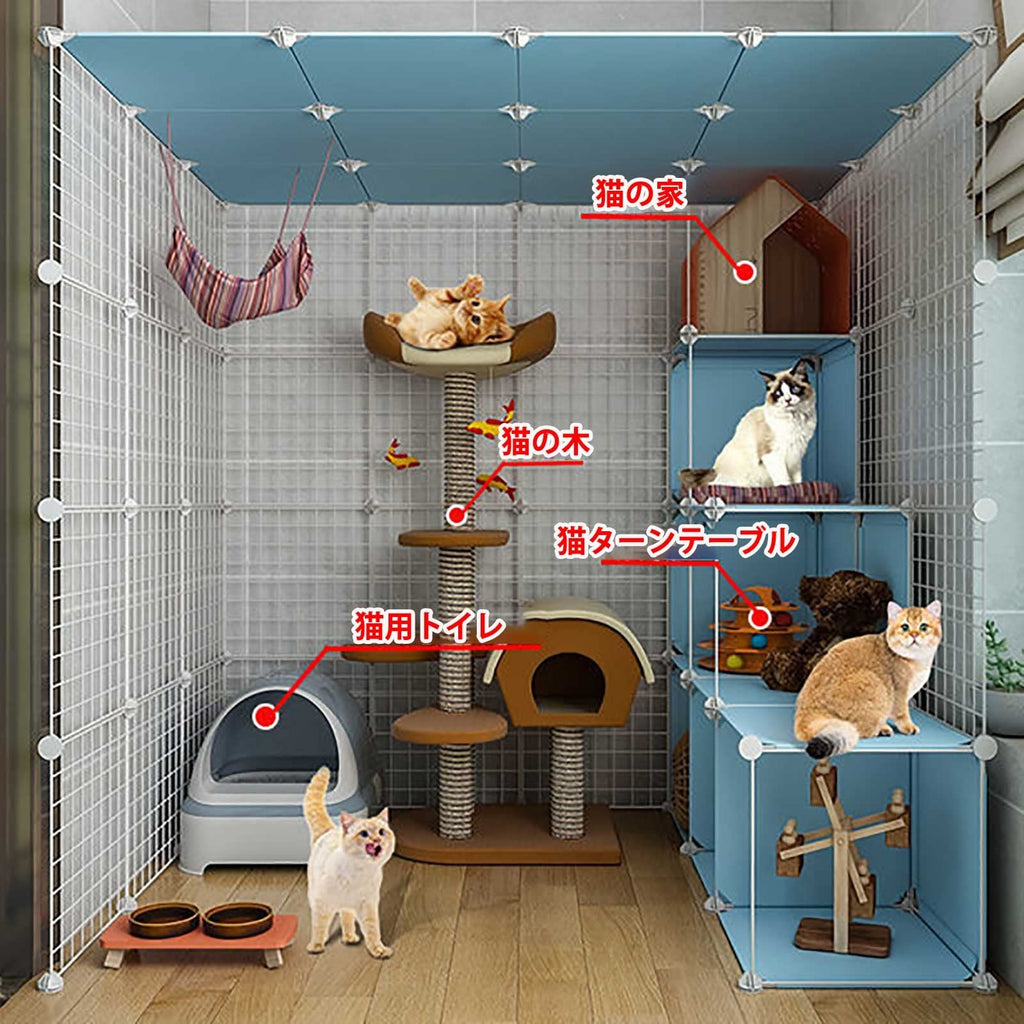 Large Cat Cage Indoor Cat Playpen Detachable Metal Cat Kennels with Ramp Ladders Hammock and Bed Black S430721