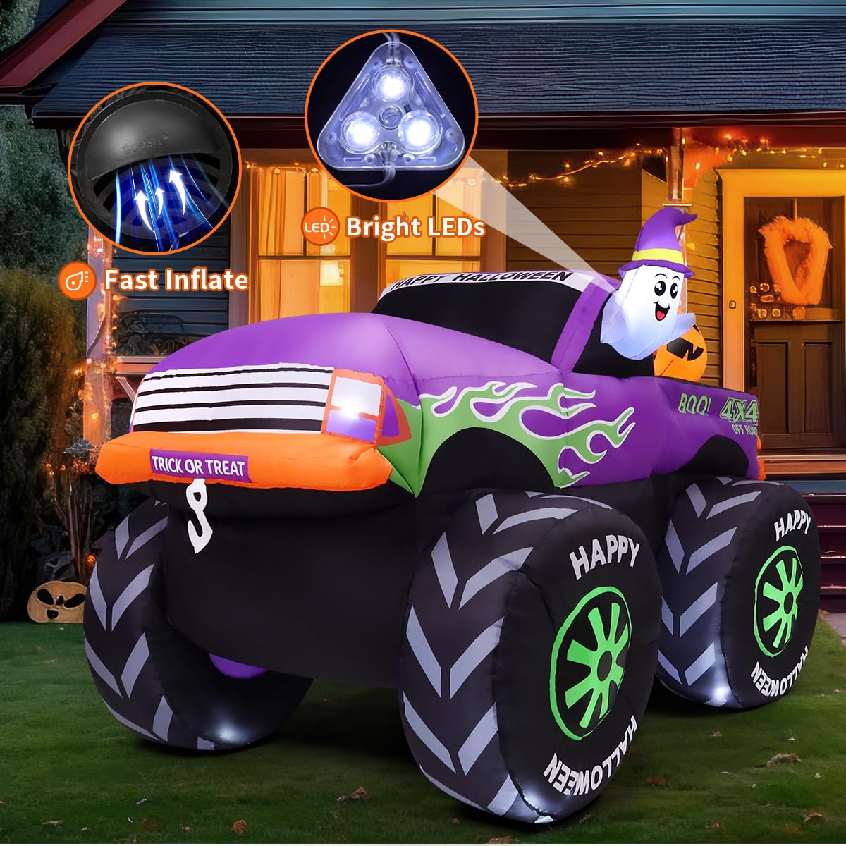 8 FT Halloween Inflatable Monster Truck with Built-in LEDs L6359
