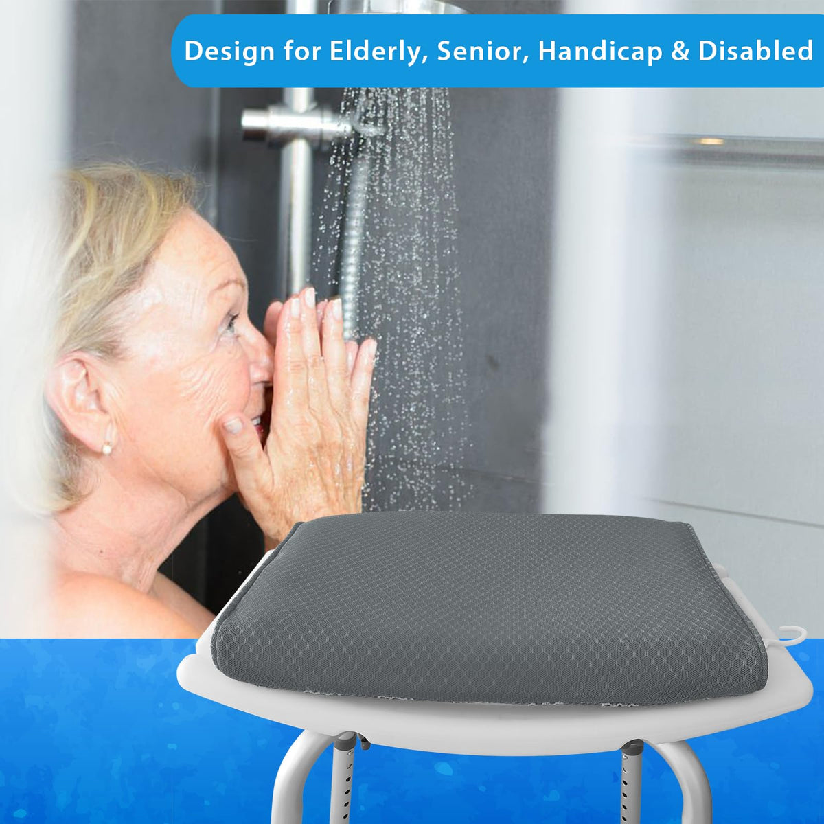 Shower Seat Cushion Non-Slip Washable Gray K171