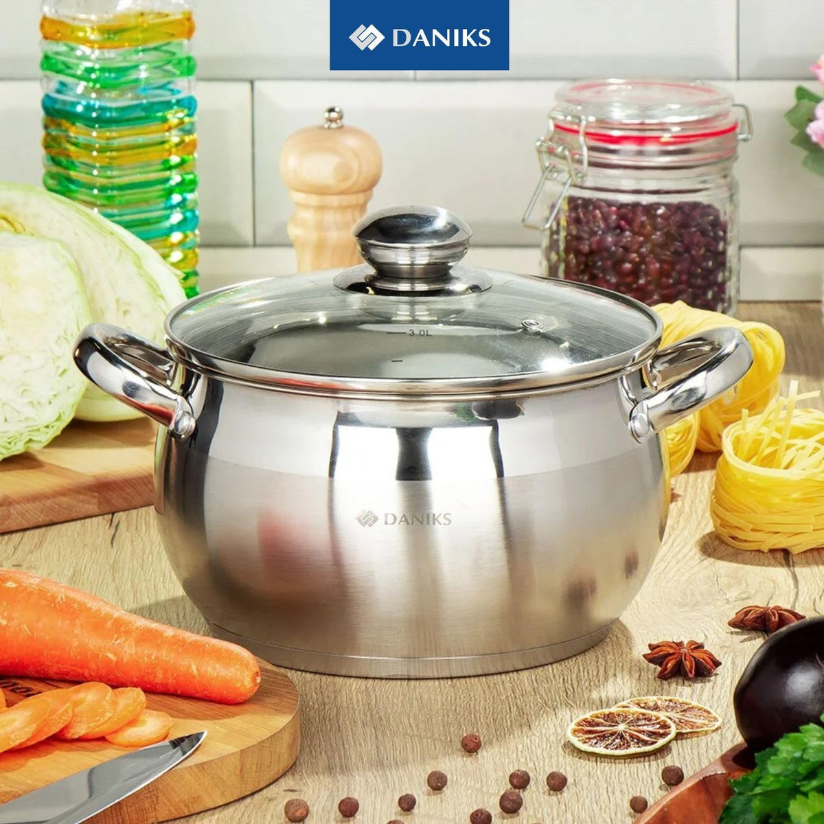 6.5 Quart Stainless Steel Stock Pot with Glass Lid U214196