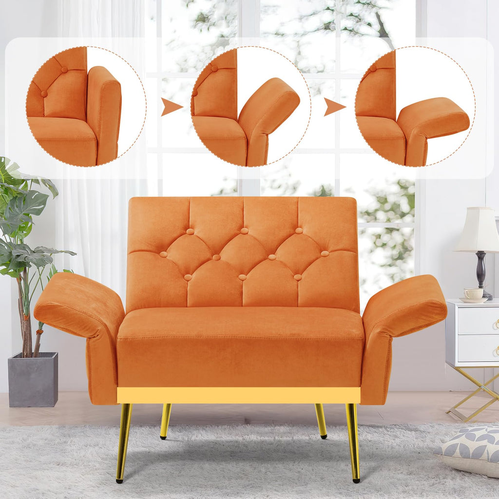 Orange Velvet Accent Chair with Ottoman O5900