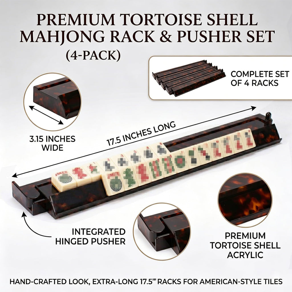 Tortoise Shell Acrylic Mahjong Racks with Pushers Set of 4 C8022