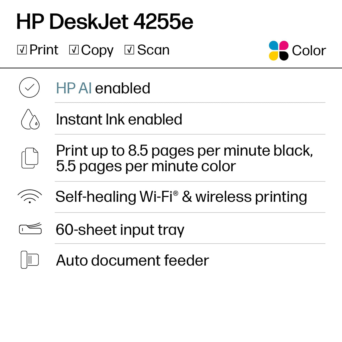 Wireless All-in-One Color Inkjet Printer, Scanner, Copier Q48890
