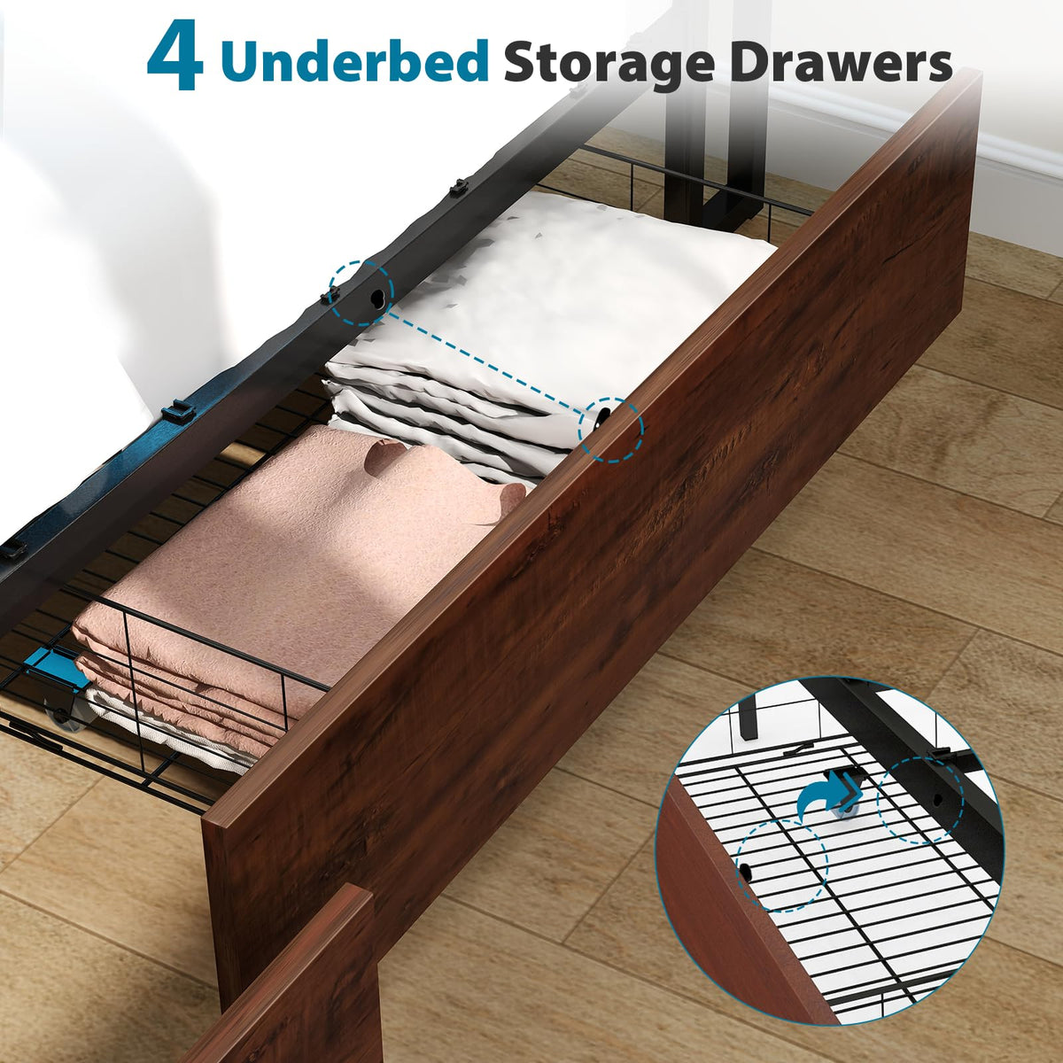 Queen Size Bed Frame with 4 Storage Drawers C487605