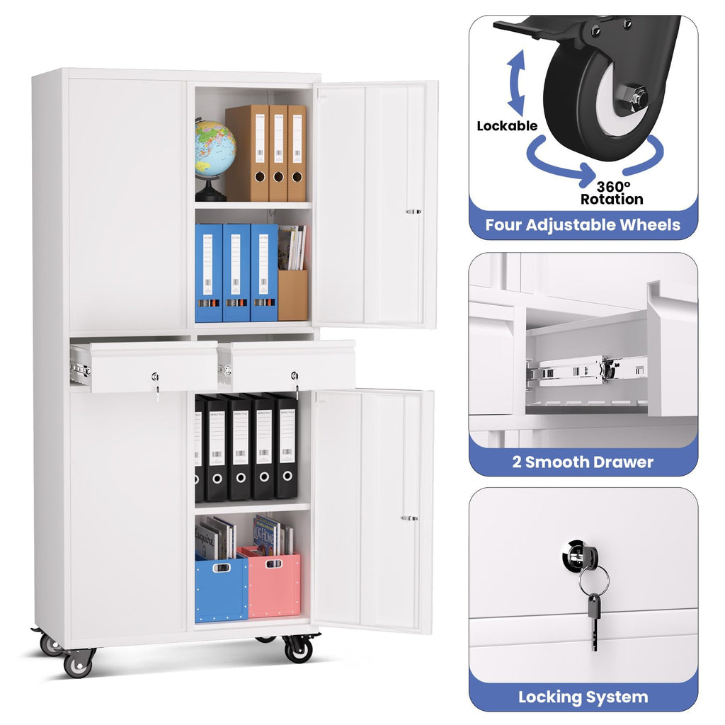 72” Rolling Metal Storage Cabinet with Locking Doors & 2 Drawers A25135