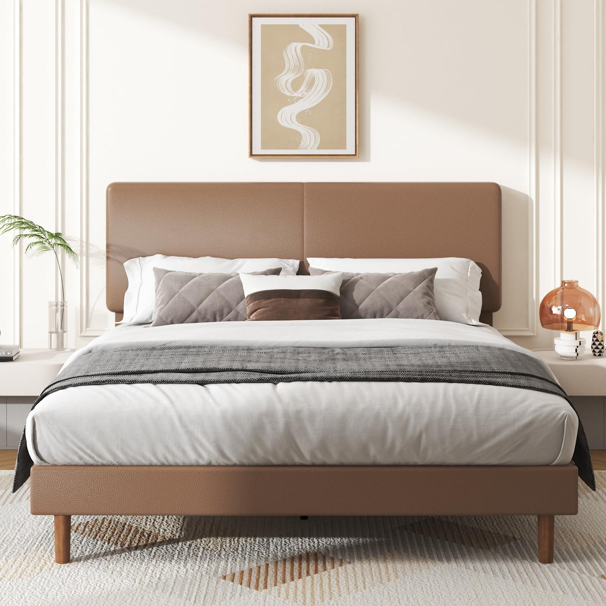 Minimalist Leather Bed Frame with Adjustable Headboard T419