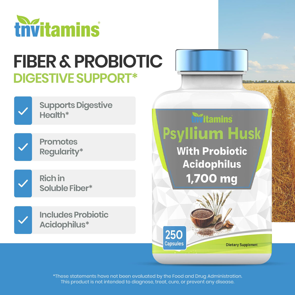 Psyllium Husk Capsules 1700 MG 250 Capsules Z5303