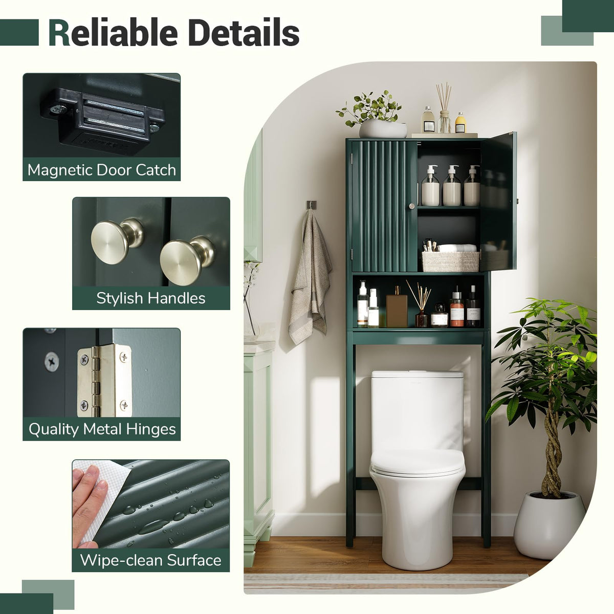 Over The Toilet Storage Cabinet with Fluted Doors A4950