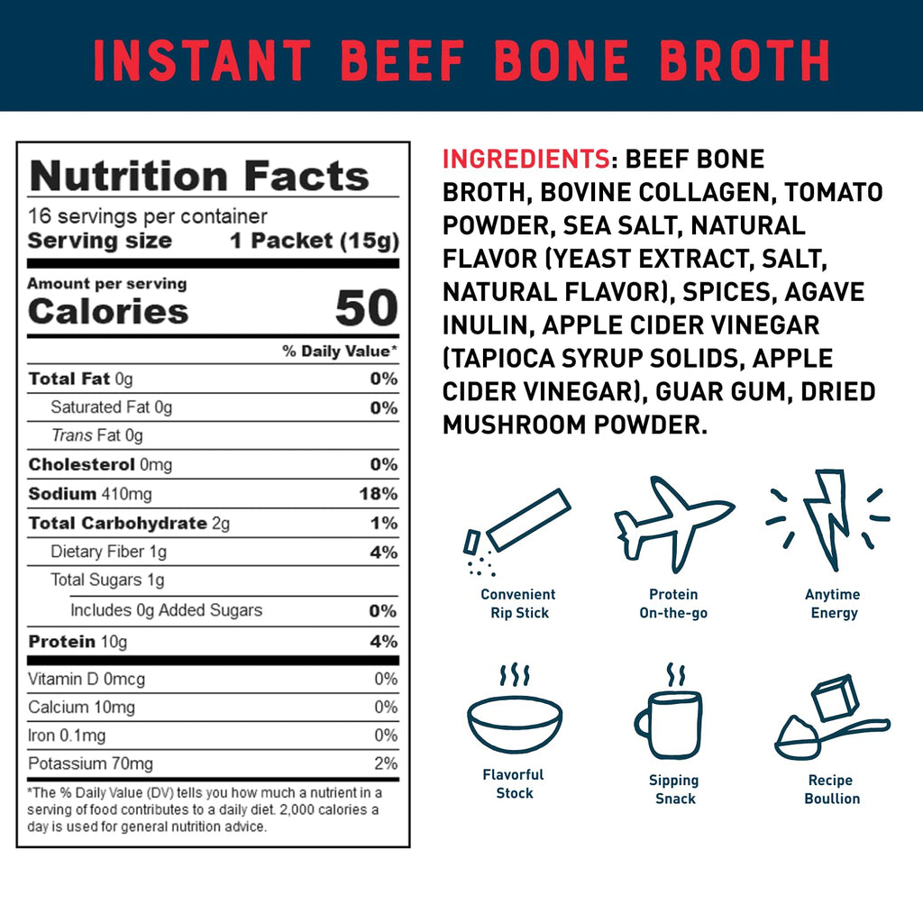 Beef Bone Broth Instant Powder Mix Packets 16 Pack Y92919
