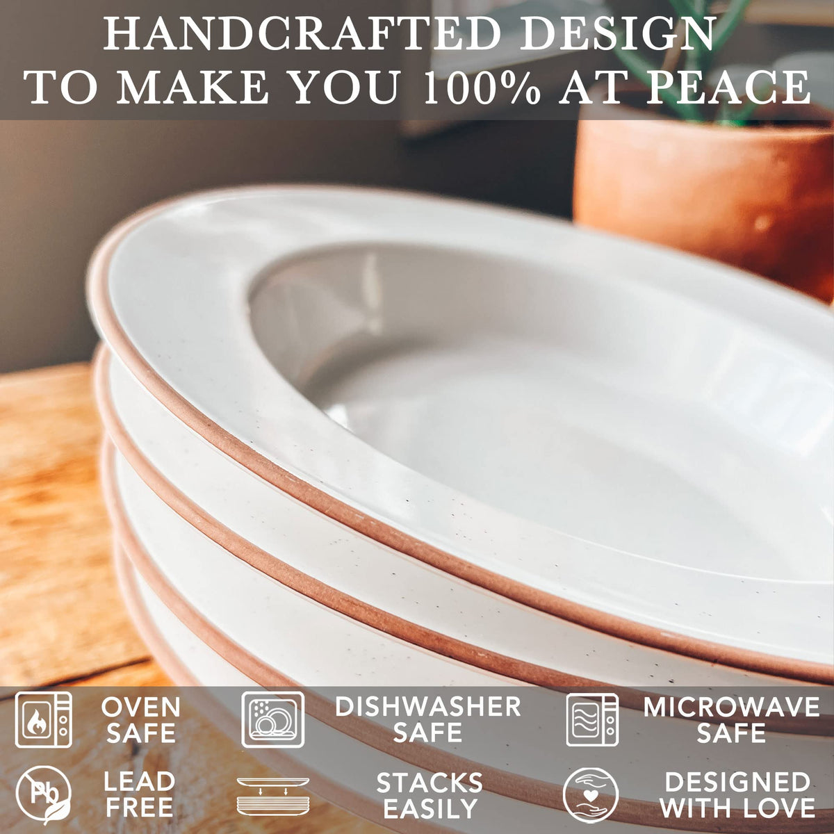 Ceramic Wide Rimmed Soup Bowl 25oz Set of 4 X934