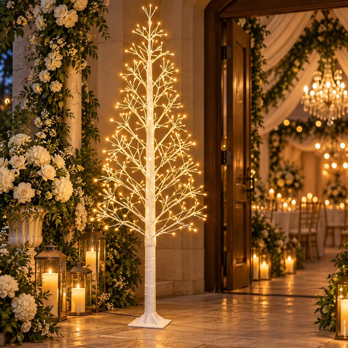 6FT Lighted Birch Tree, 312 LEDs, Warm White C42379