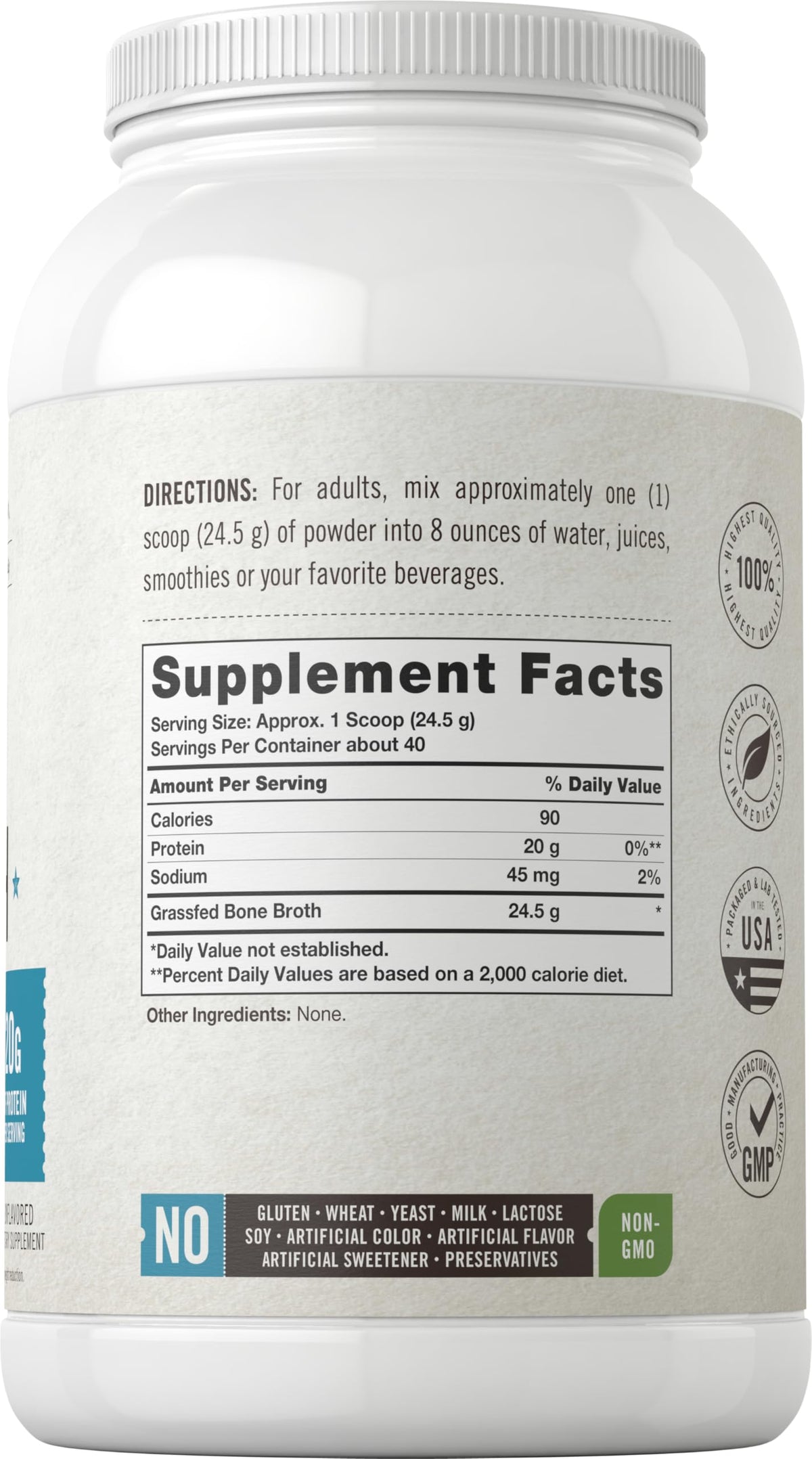Grass Fed Bone Broth Protein Powder 35.2 oz 20g Protein Non-GMO Gluten Free U83775