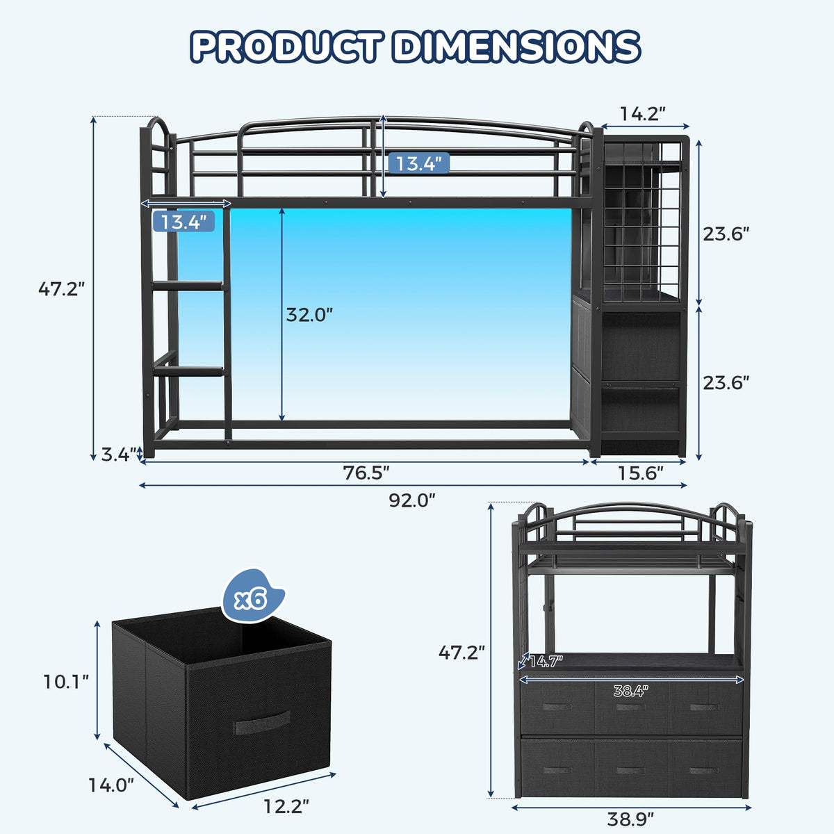 Twin Over Twin Bunk Bed with 6 Storage Drawers N24754