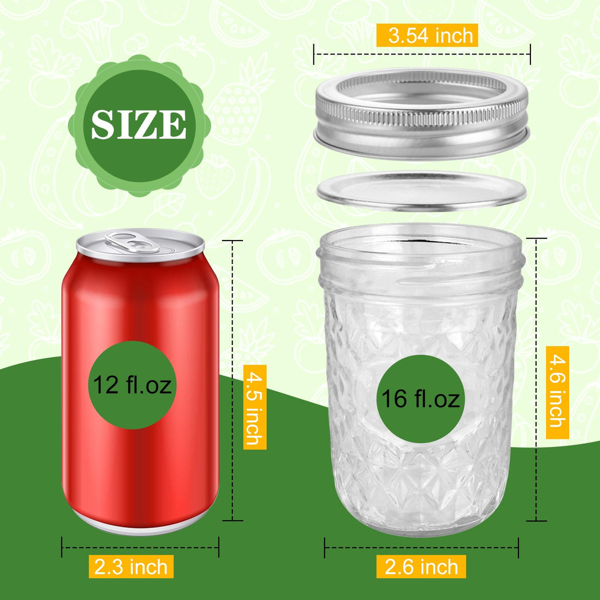 16oz Wide Mouth Mason Jars with Lids 6 Pack A250829