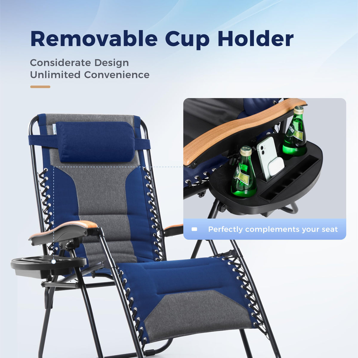 Oversized Padded Zero Gravity Chair Set of 2 Blue G153