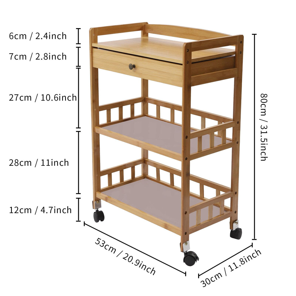 3-Tier Bamboo Kitchen Cart with Drawer E63178