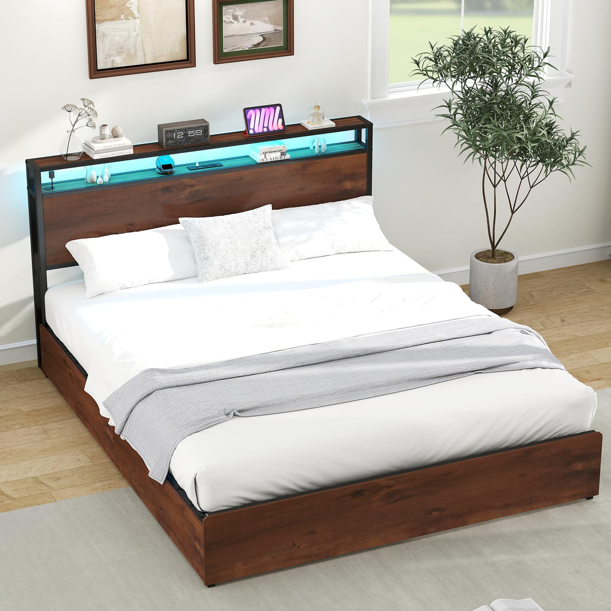 Queen Size Bed Frame with 4 Storage Drawers C487605