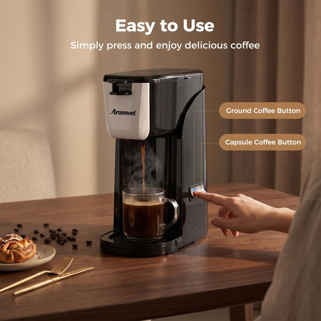 2-in-1 Single Serve Coffee Maker, K Cup & Ground, 6-14 oz, Silver R5759