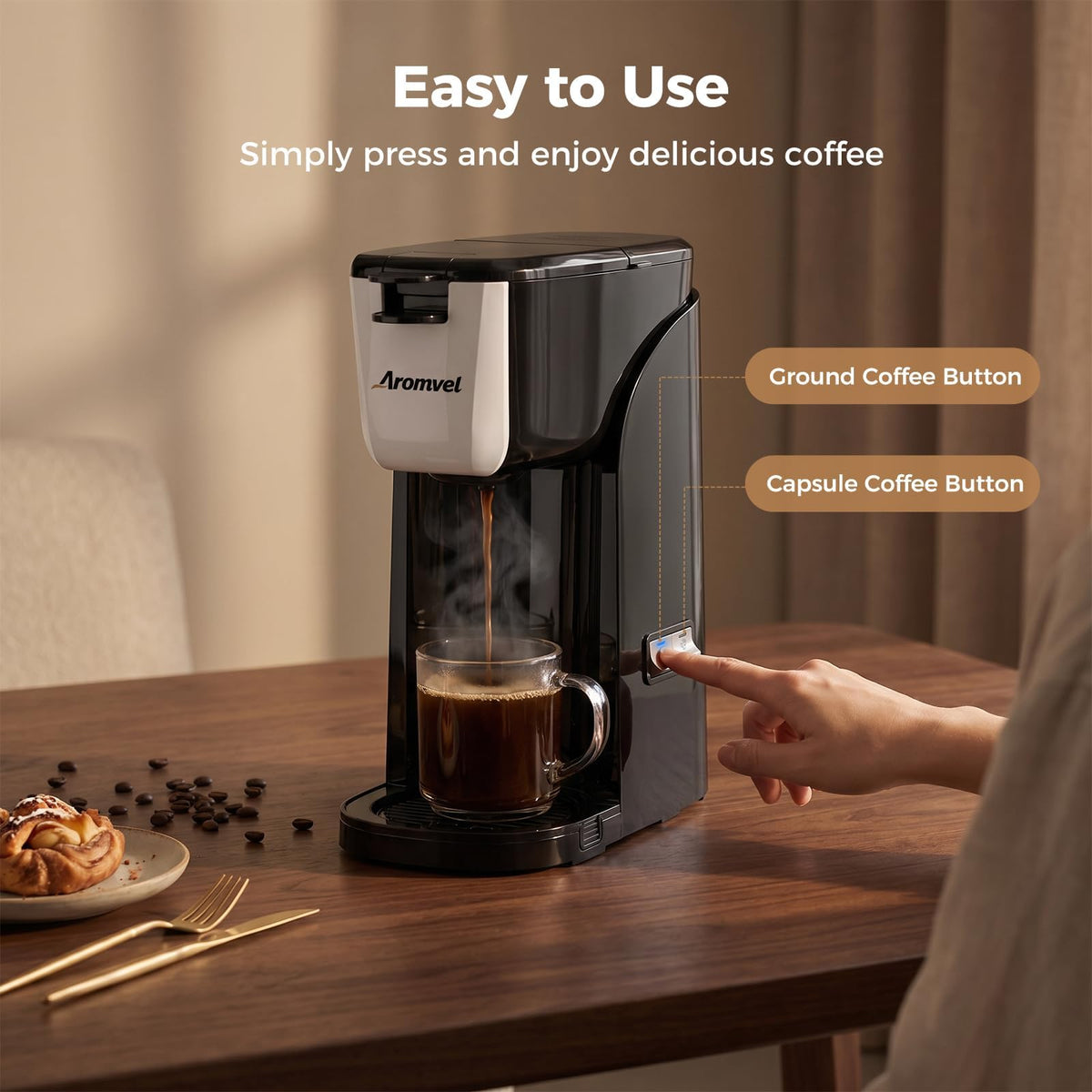 2-in-1 Single Serve Coffee Maker, K Cup & Ground, 6-14 oz, Silver R5759