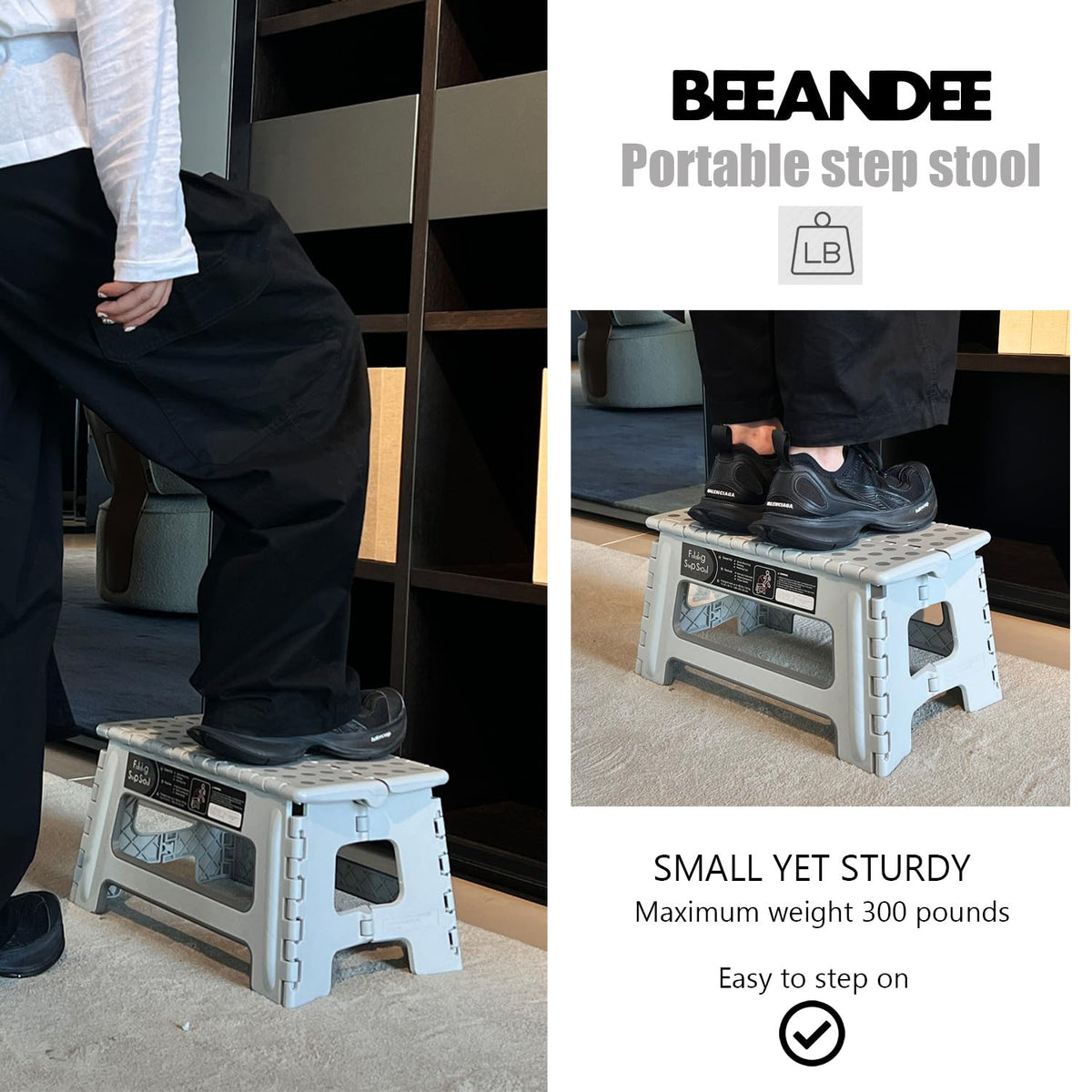 Folding Step Stool 9 Inch Height Gray D1124
