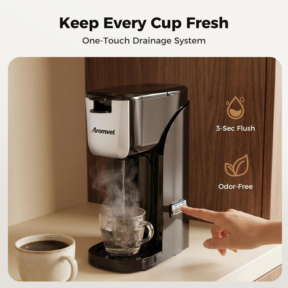 2-in-1 Single Serve Coffee Maker, K Cup & Ground, 6-14 oz, Silver R5759