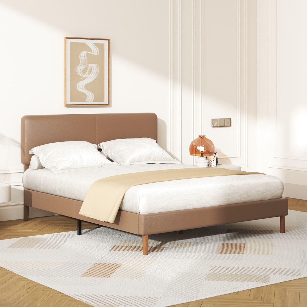 Minimalist Leather Bed Frame with Adjustable Headboard T419
