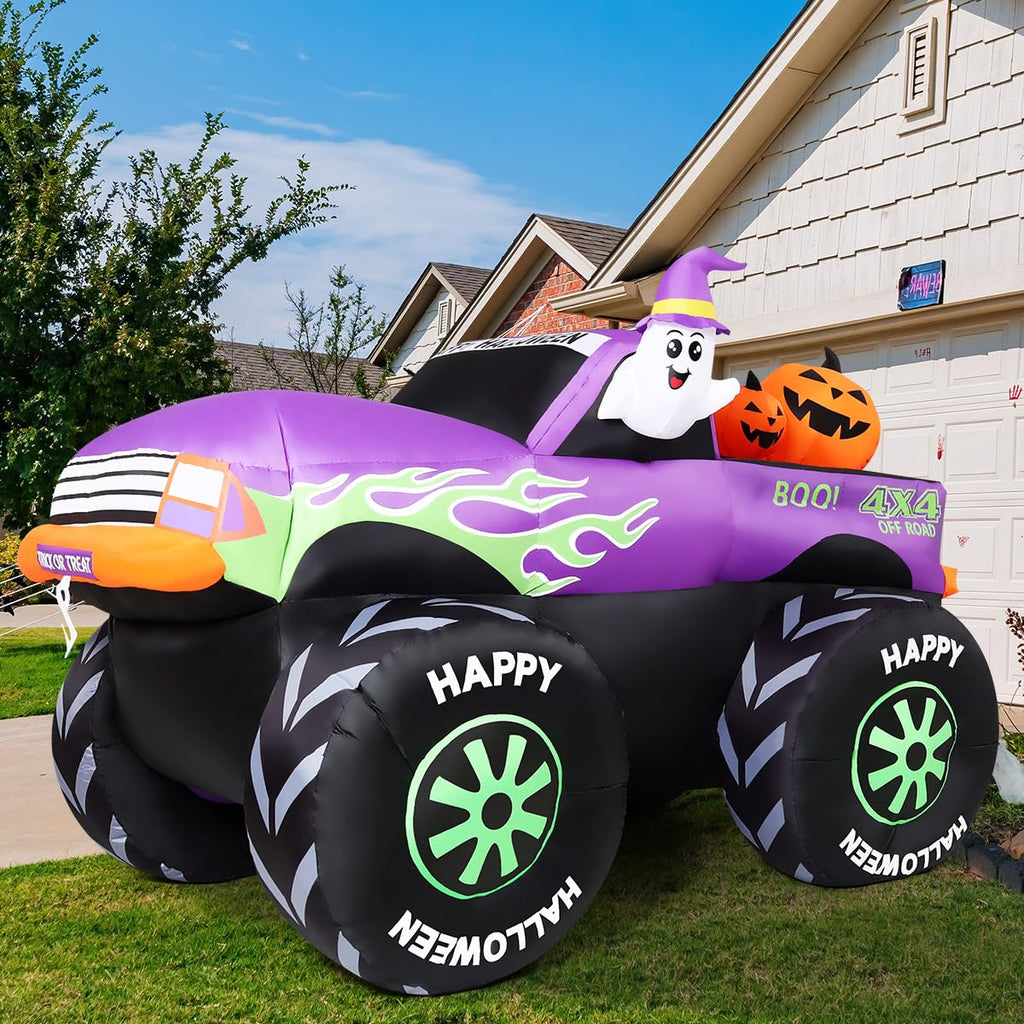 8 FT Halloween Inflatable Monster Truck with Built-in LEDs L6359
