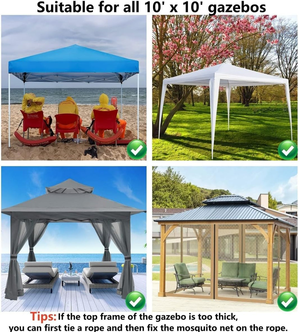 Mosquito Net 4-Panel Canopy Screen Wall with Zipper for 10 x 10' Gazebo K747076
