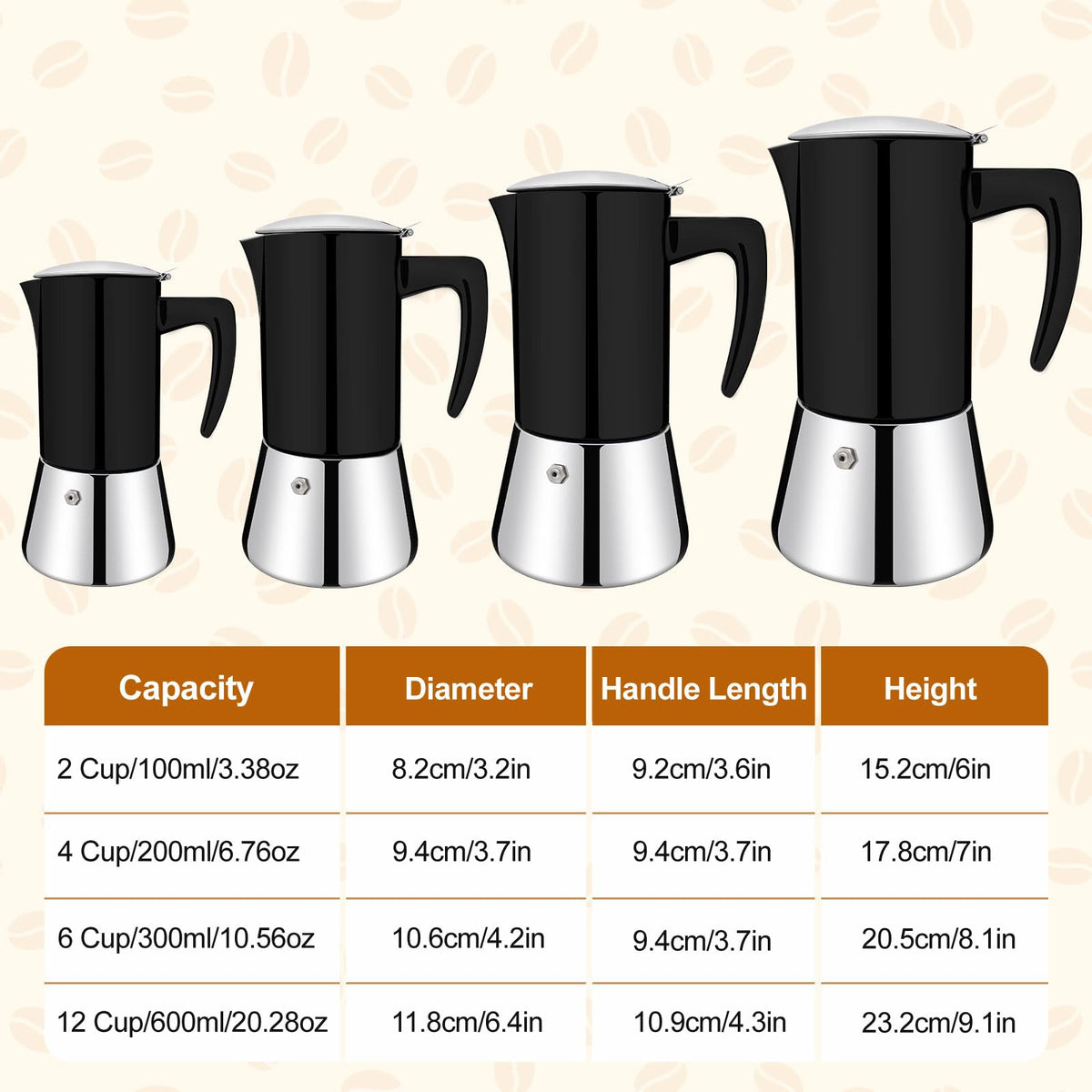 12 Cup Thickened 304 Stainless Steel Moka Pot I7938