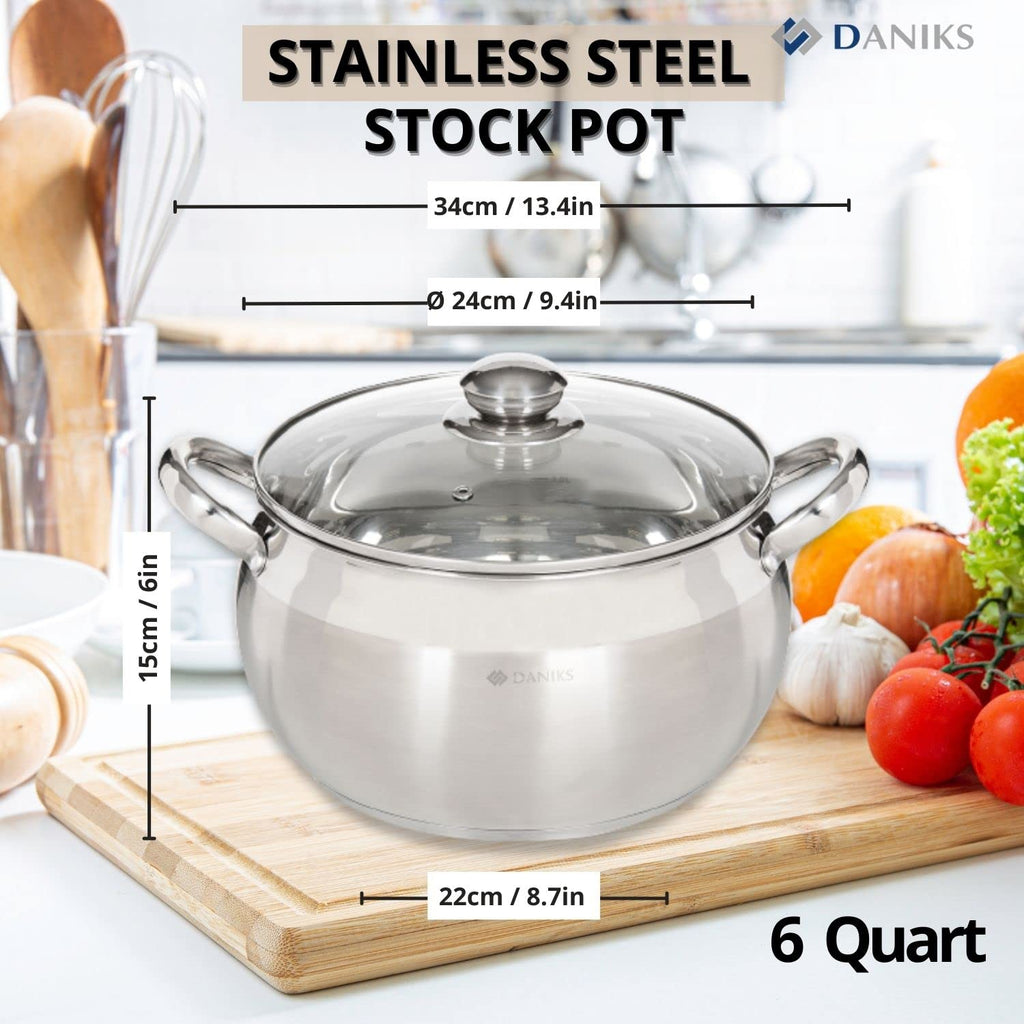 6.5 Quart Stainless Steel Stock Pot with Glass Lid U214196