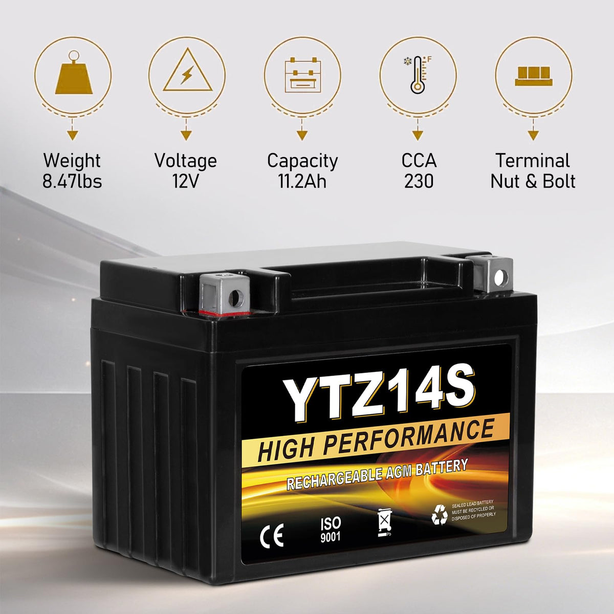 12V 11.2Ah AGM Sealed Motorcycle Battery M321816