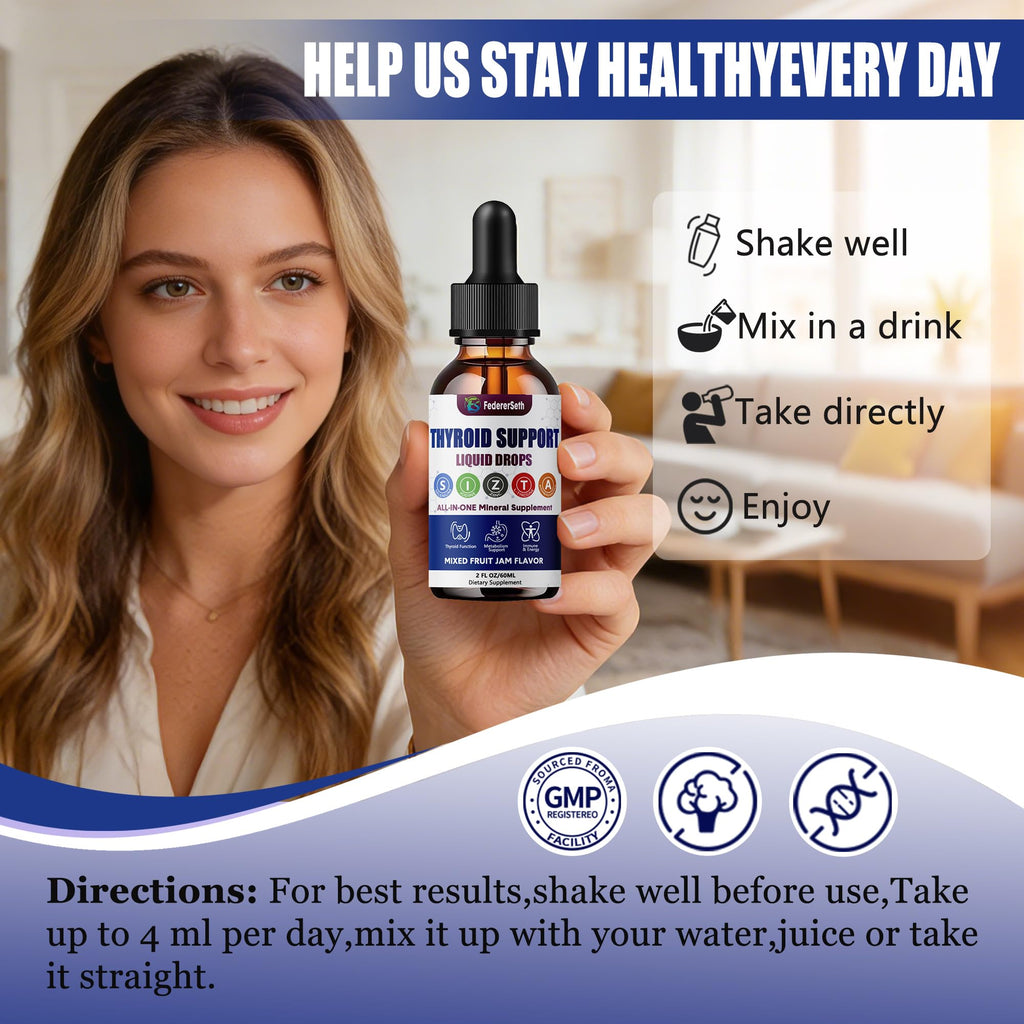 Liquid Thyroid Support Supplement with Selenium Zinc Iodine 2 Fl. Oz E634178