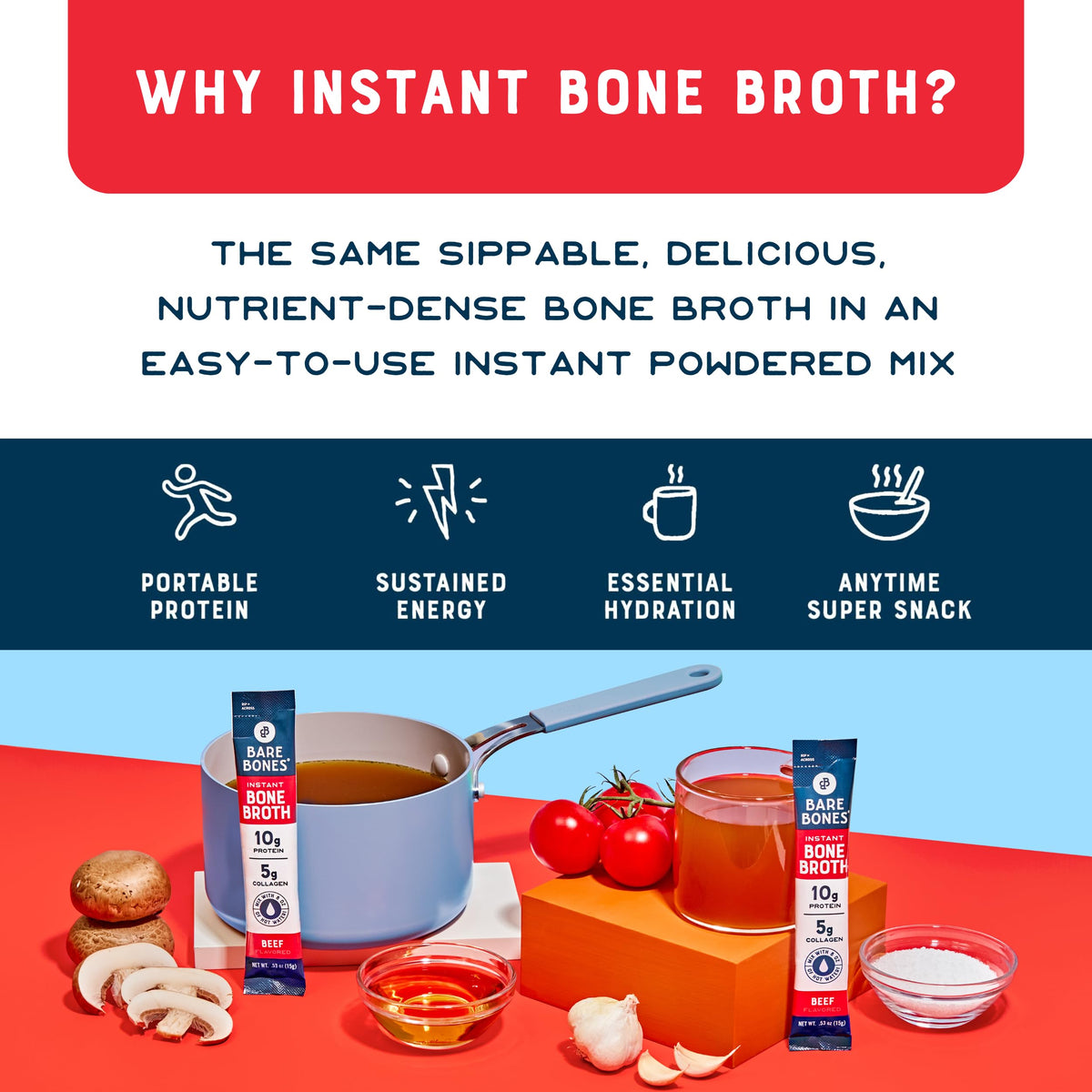 Beef Bone Broth Instant Powder Mix Packets 16 Pack Y92919