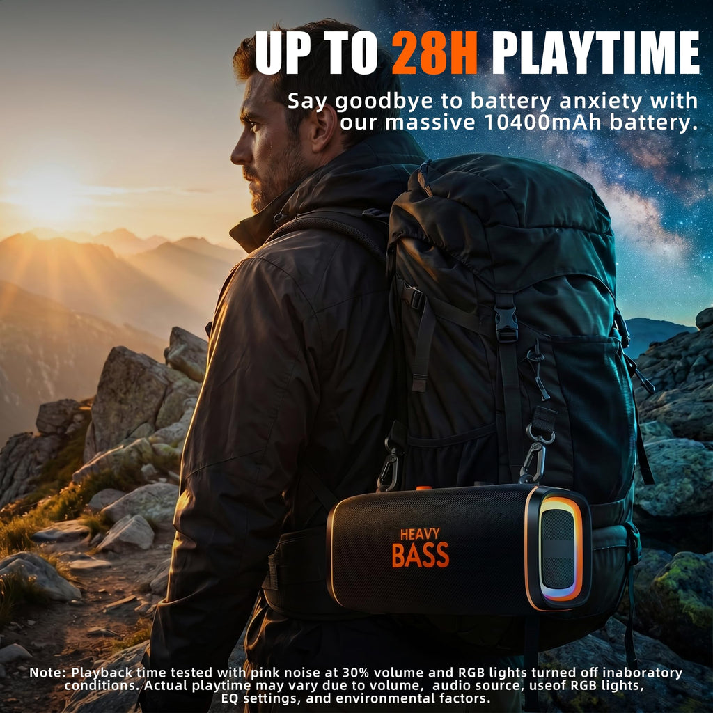 Portable Bluetooth Speaker, 120W Peak, 28-Hour Playtime C112617