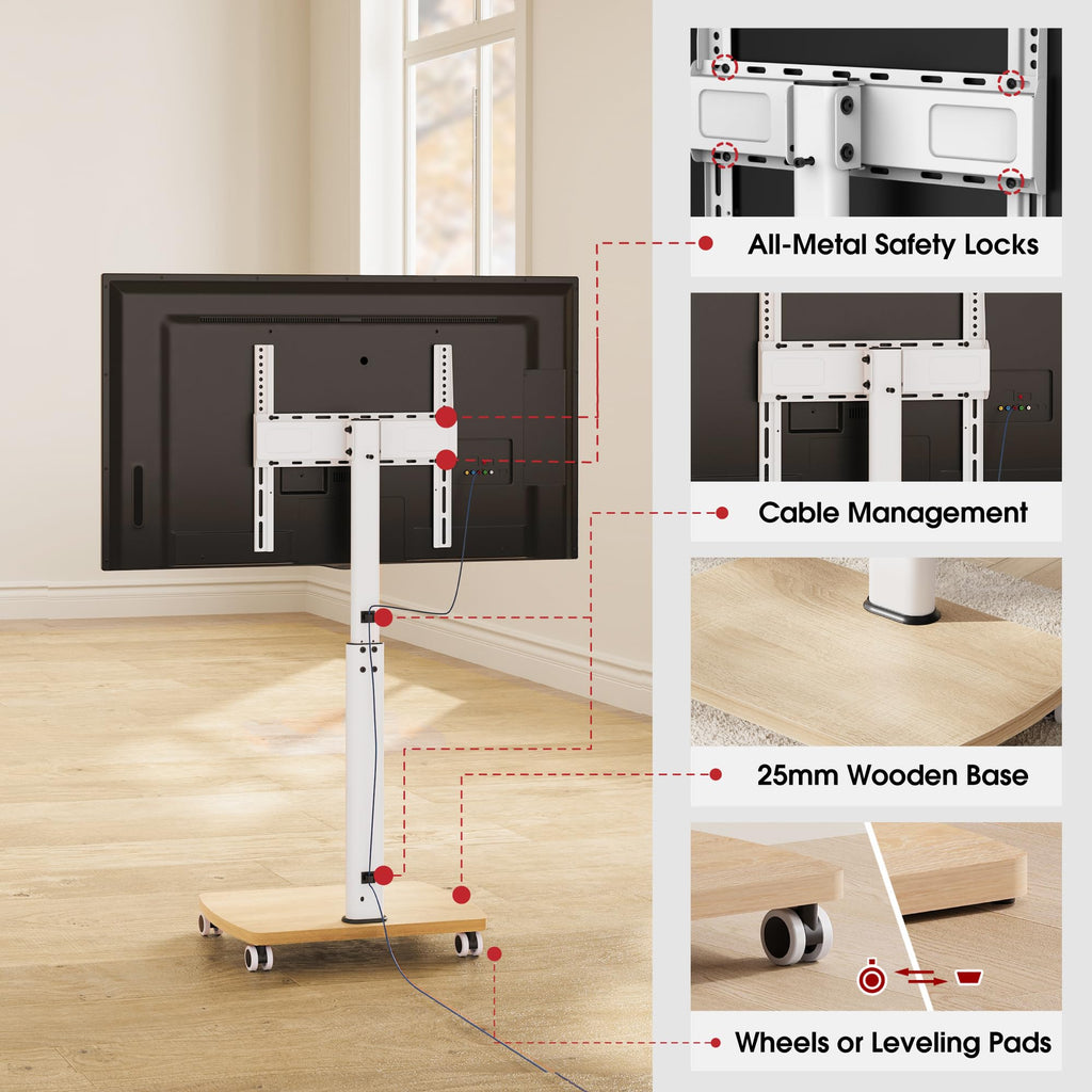 Rolling TV Stand for 32-65 Inch TVs, Height Adjustable with Swivel & Tilt Mount M940845