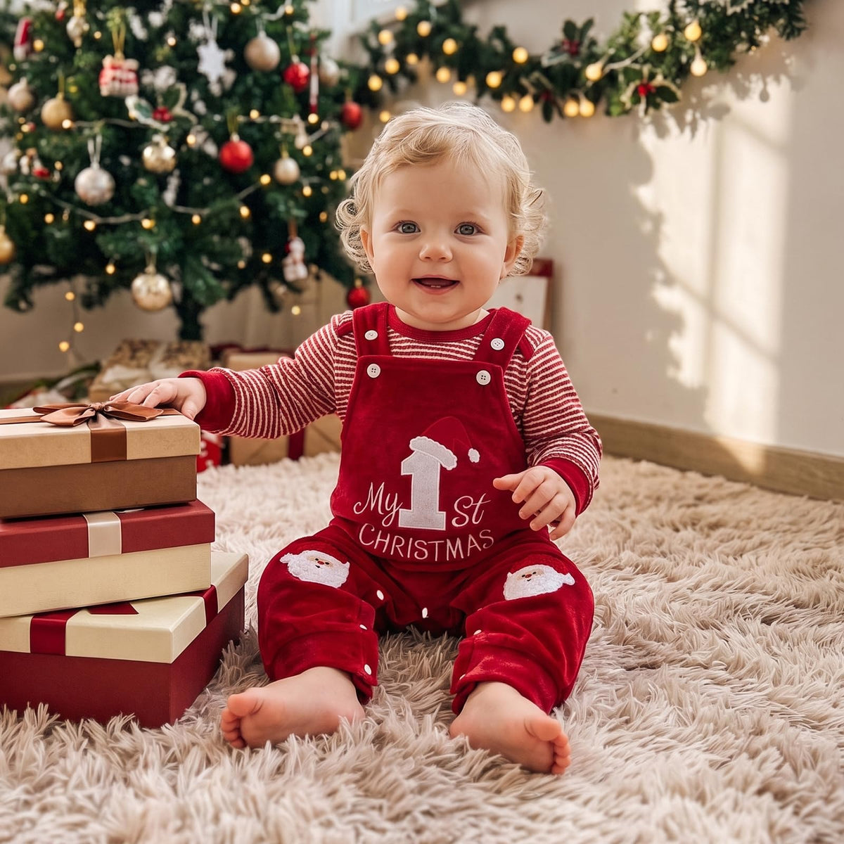Christmas Baby Boy Outfit Romper Overalls Set J977517