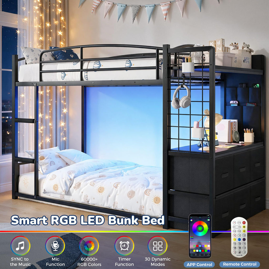 Twin Over Twin Bunk Bed with 6 Storage Drawers N24754
