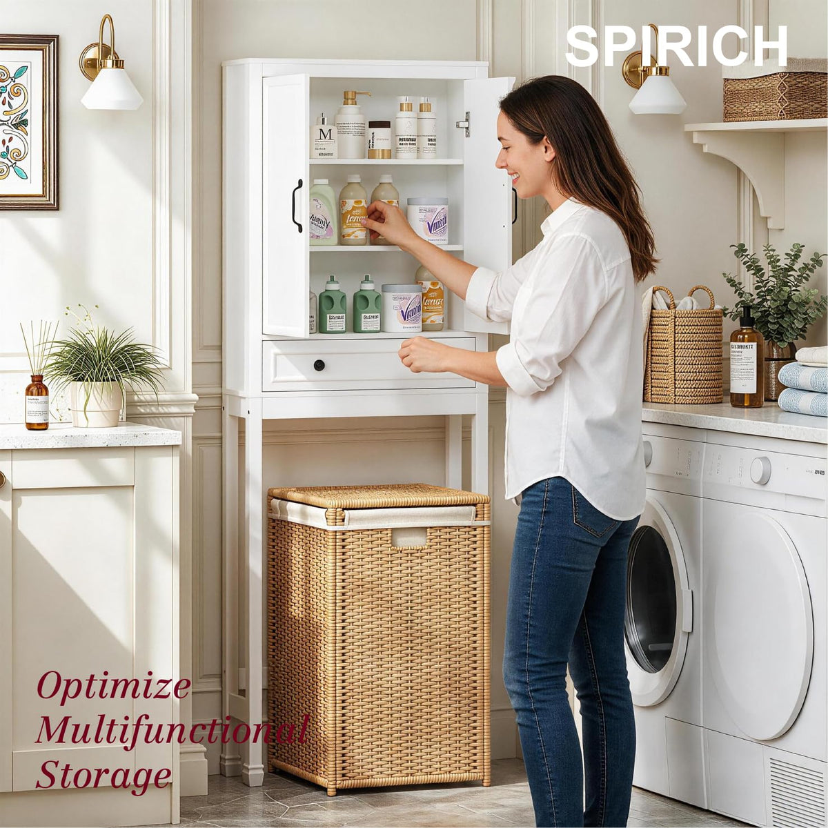 White Over the Toilet Storage Cabinet with Doors C380552